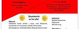 “JM i Skumtennis“ søndag 1/11 kl. 9-17 i Hinnerup