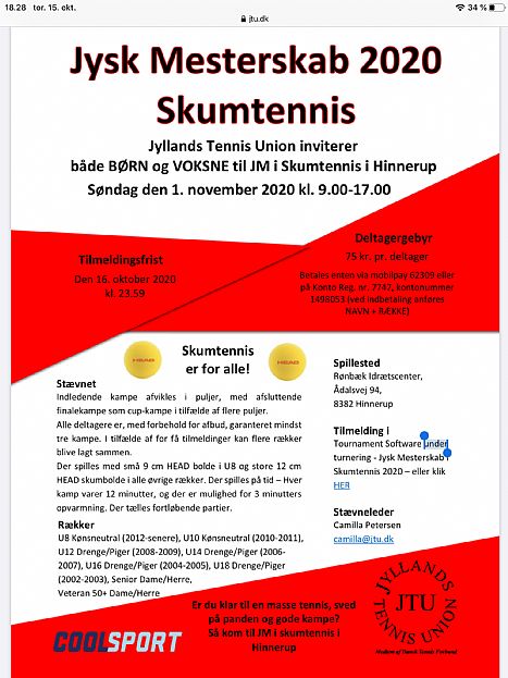 “JM i Skumtennis“ søndag 1/11 kl. 9-17 i Hinnerup - RTK