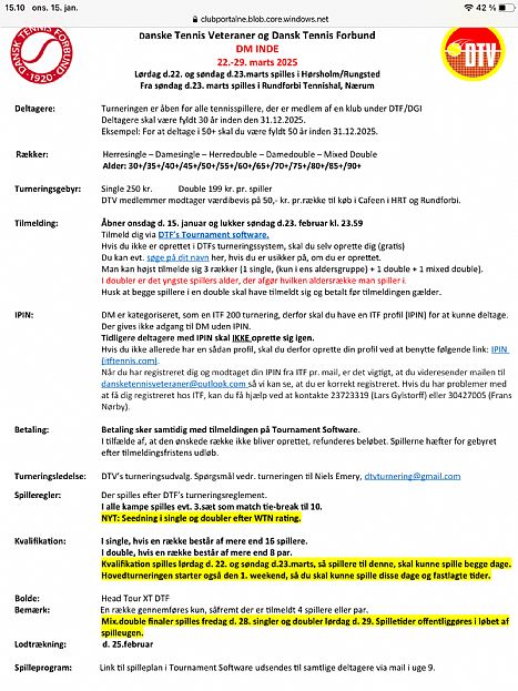 22.-29. marts: “DM for veteraner INDE 2025” - RTK